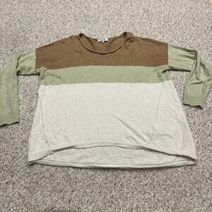 Madewell Palmdale Pullover Sweater Colorblock Stripe Sz M Tan Green Coastal